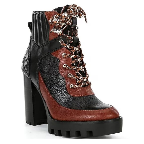 ANTONIO MELANI Shoes - NEW Antonio Melani Penn Leather And Fabric Lug Sole Booties in Black/Brown 5.5